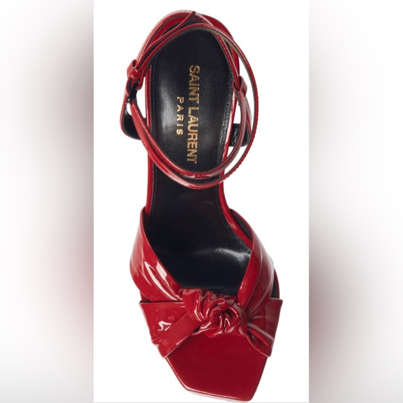 Saint Laurent NWOB Designer Amy Patent Leather Bow Ankle-Strap Sandals Size 35.5 - Picture 3 of 14